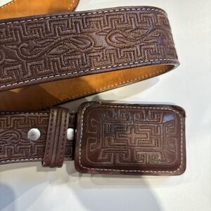 Classic Embossed Leather Men’s Belt in Brown